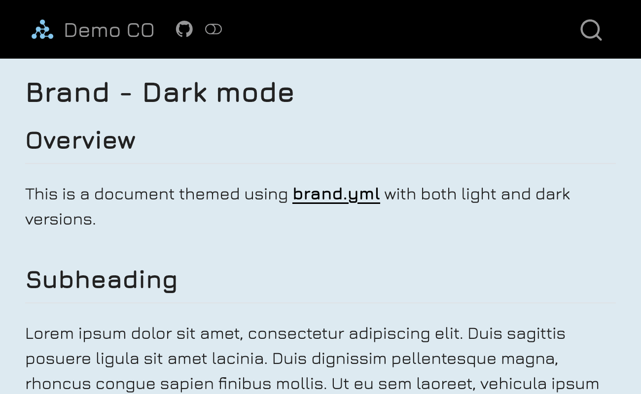 Screenshot of a webpage with a light blue body and charcoal text. A switch toggle in the navbar is 'off'.
